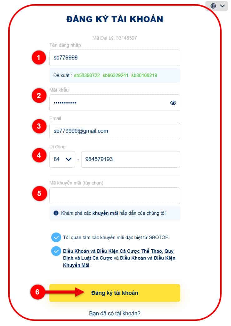 buoc 2: nhap thong tin dang ky